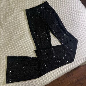 Nasty Gal Sequin Flare Pants | Black Sparkle | High Rise | Statement Fit